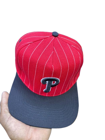 Philadelphia Phillies Script P Pinstripe Snapback Cap – Red & Black